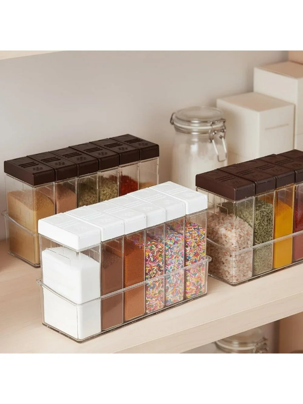 12 Pcs Clear Spice Shaker Jars Set - Travel Seasoning Containers with 2-in-1